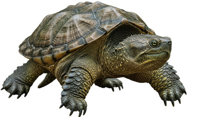 Obraz premium A large snapping turtle crawling on a transparent background