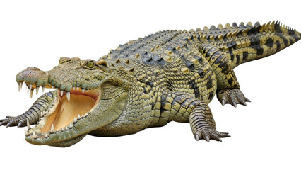 Obraz premium A large crocodile with its mouth open on transparent background