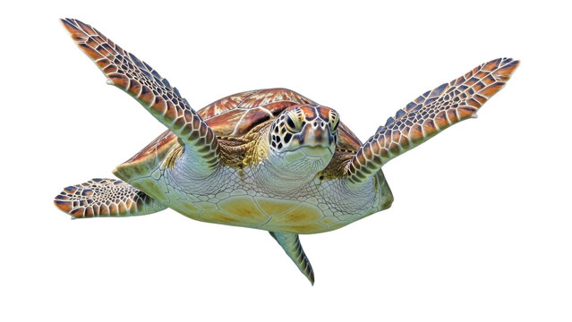 A sea turtle swimming in the ocean on transparent background