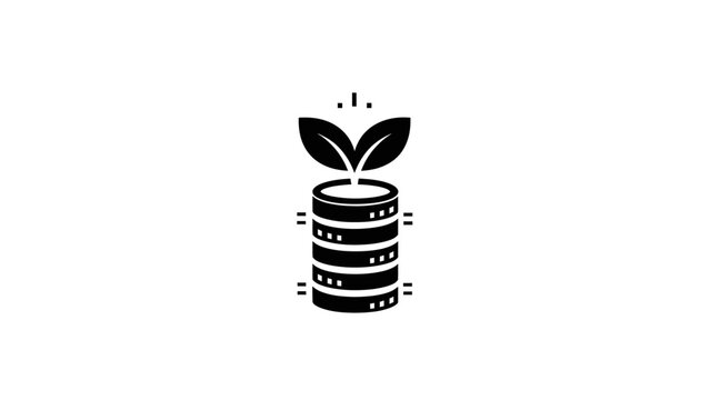Stack of coins with growing leaves icon