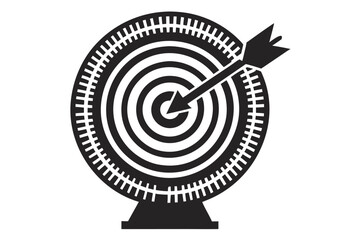 Black dart with arrow hitting the bullseye on a target, signifying business success