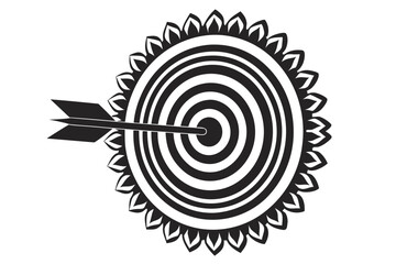 Black dart arrow centered perfectly on a target bullseye, representing business execution