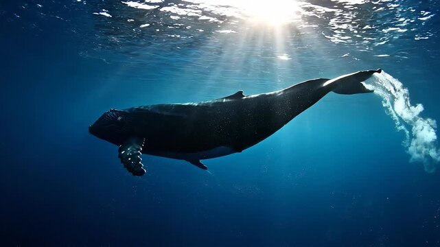 Majestic Humpback Whale Swimming In Ocean Depths
