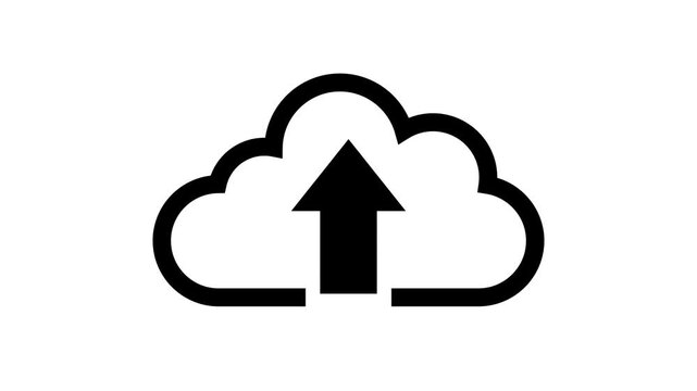 cloud upload icon animation with moving arrow on white background
