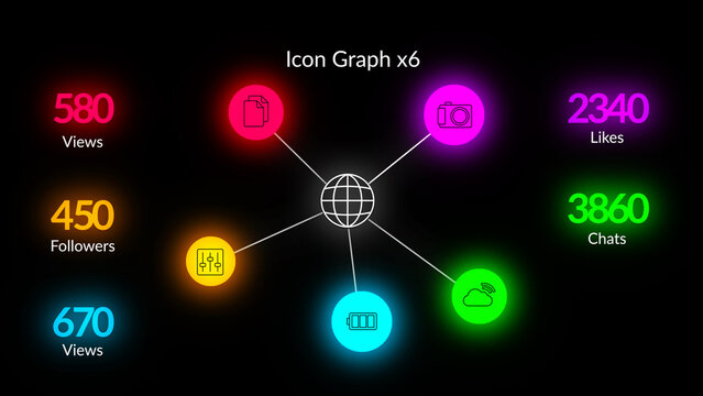 HUD Neon Icon Graph Bubbles x6