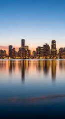 Fototapeta premium Minneapolis Skyline Reflection at Dusk - A Serene Urban Landscape.