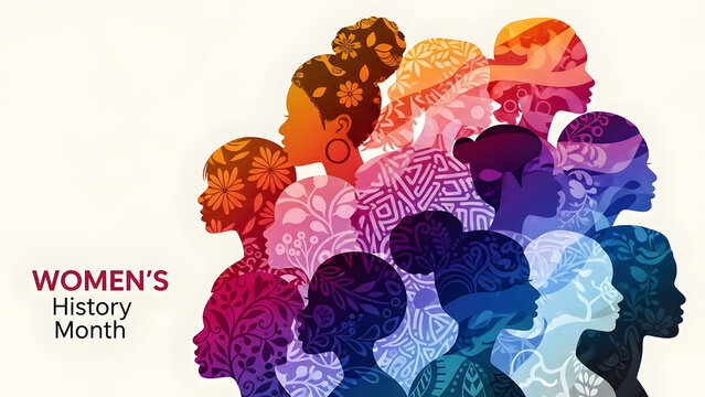Celebrating diversity and unity during women's history month with colorful silhouettes