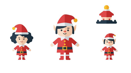 Charming pixel art illustration of three cheerful christmas elves in festive attire