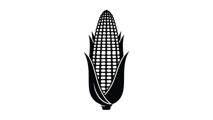 A simple black and white silhouette of a single ear of corn