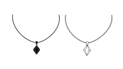 two necklaces with diamond shaped pendants on chains