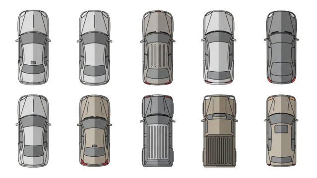Flat Vector Top View Car Symbols with Color Fills for Architectural Site Plans |  Sedan, SUVs, Trucks