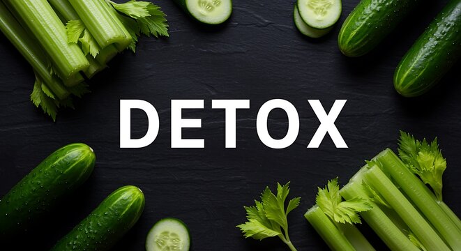 Cucumbers and celery on dark surface for healthy detox diet