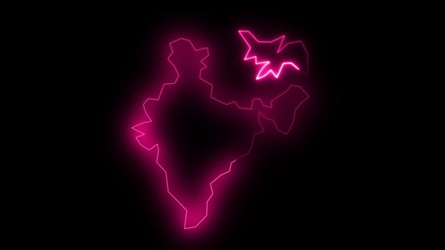 map icon animation with neon effect on a black background.cyber technology map with countries appearing ...