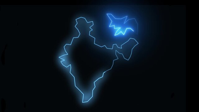 map icon animation with blue neon effect on a black background.cyber technology map with countries appearing ...