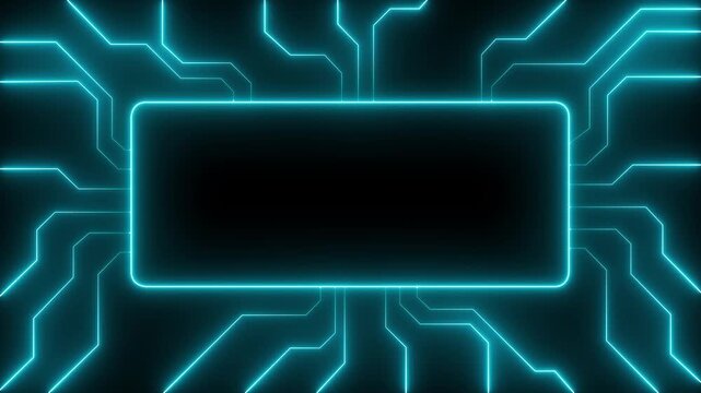 glowing neon high tech Artificial intelligence circuit board icon. Digital Data moving on Circuit Board and CPU loop background. Computer Processing and organizing data. Abstract motherboard icon.