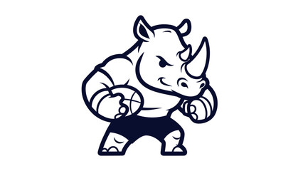 Fototapeta premium Strong rhinoceros character with boxing pose for sports logo or design