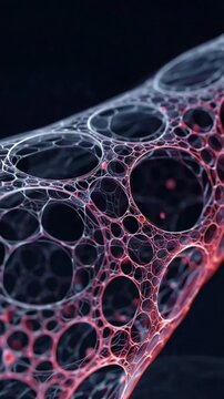Abstract cellular structure with interconnected organic geometric patterns and glowing nodes