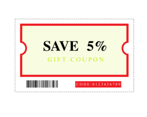 Stylish 5% discount coupon with a green and beige theme, ideal for sales, promotions, retail offers, and marketing campaigns. Perfect for commercial, e-commerce, 