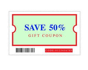 Stylish 50% discount coupon with a green and beige theme, ideal for sales, promotions, retail offers, and marketing campaigns. Perfect for commercial, e-commerce, 