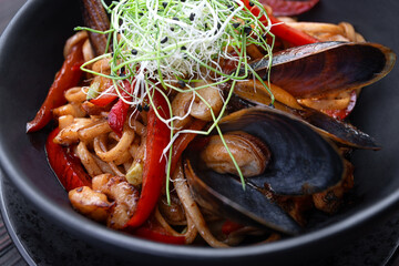 Seafood pasta with mussels shrimp