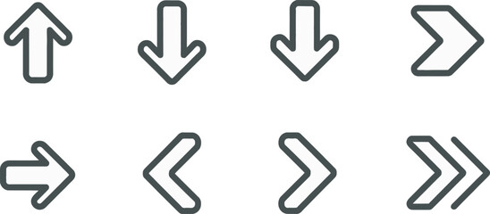 Collection of black and white arrow icons on a transparent background