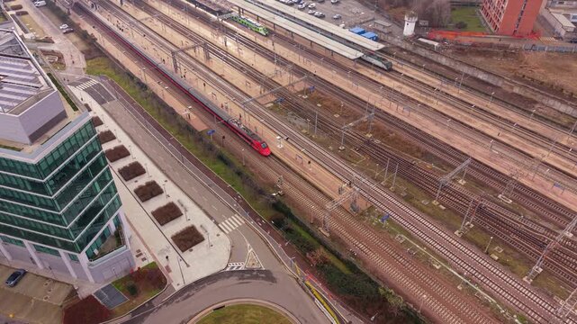 Aerial Perspective of Railway Infrastructure and Trains