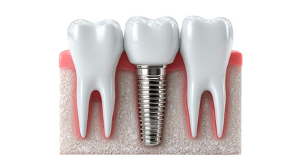 Dental implant placed with precision and surrounded by porcelain crowns for a natural look