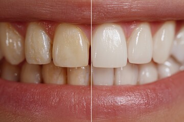 Obraz premium Comparison of teeth before and after whitening treatment showing clear differences in color and shine