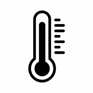 Simple black thermometer icon with rising temperature lines