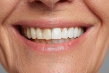Comparison of teeth before and after whitening showing smile changes in a dental setting