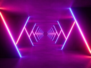 colorful modern lighting with interior empty space, 3d rendering sci-fi concept