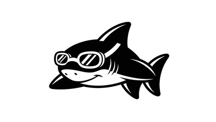 Obraz premium Cartoon shark wearing goggles isolated on white background
