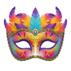 Vibrant colorful masquerade mask isolated on transparent background