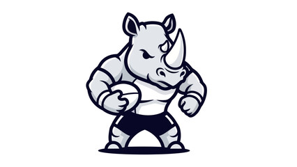 Rugby rhino mascot illustration on white background for sports team branding