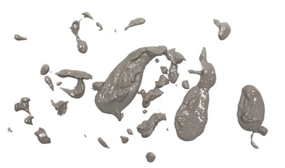 Wet cement droplets, sprayed mortar isolated on white background, top view