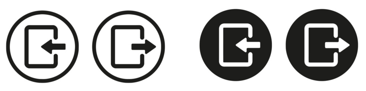 Login and logout icon set arrow inside square
