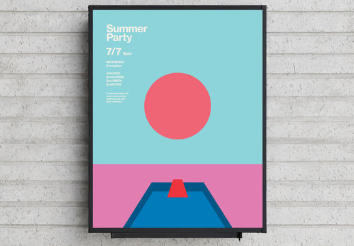 Summer Party Poster Template with Sunset over Swimming Pool