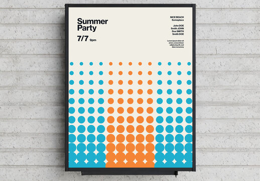 Summer Party Poster Template with Abstract Bauhaus Halftone Background