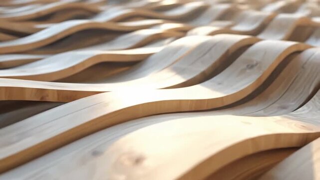 Abstract wooden wave pattern creating a dynamic and textured background, ideal for design.