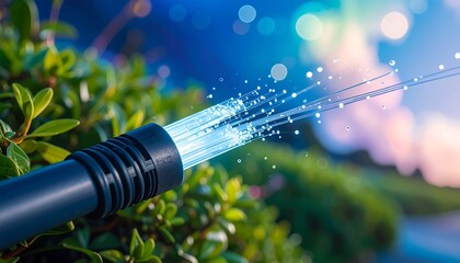 Optical Fiber: Illuminating the path of innovation, this image showcases a bundle of glowing optical fibers, projecting radiant light, symbolizing cutting-edge communication and data transmission