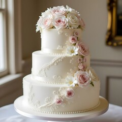 vintage wedding cake with lambeth piping