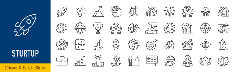 Startup web icons in line style. Business, Creative, idea, marketing, target, developement, collection. Editable stroke. Vector illustration.