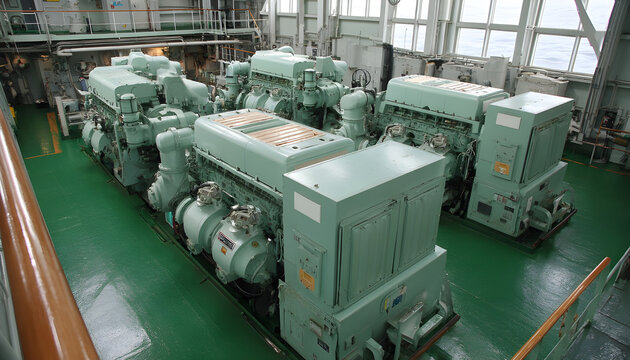 Diesel generators in engine room of ship