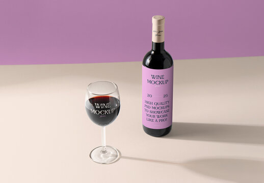 Wine Bottle & Glass Mockup