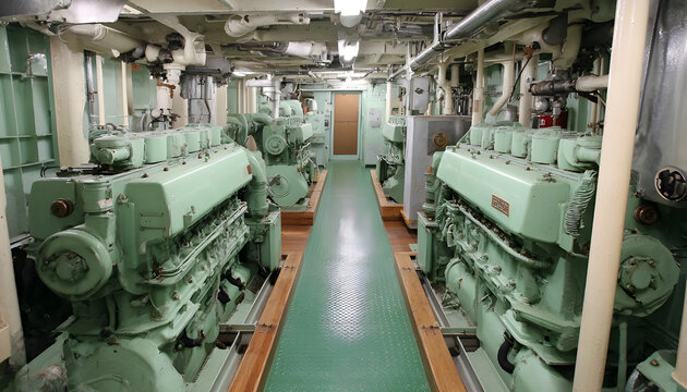 Diesel generators in engine room of ship