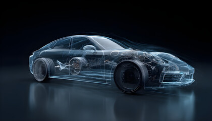 Car plexus animation. Automotive rendering visualization