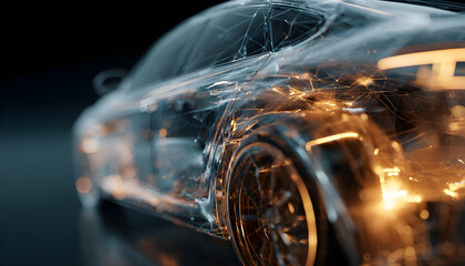 Car plexus animation. Automotive rendering visualization