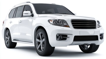 Sleek white suv with chrome accents and tinted windows on isolated background.