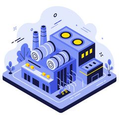 Fototapeta premium Isometric illustration of a modern industrial factory building in blue tones. No editable stroke