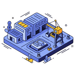 Fototapeta premium Isometric warehouse illustration with crane and industrial buildings. No editable stroke